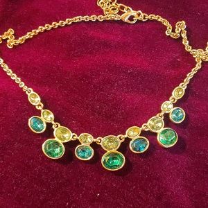 Silver tone 18 inch necklace with aqua rhinestones gently used